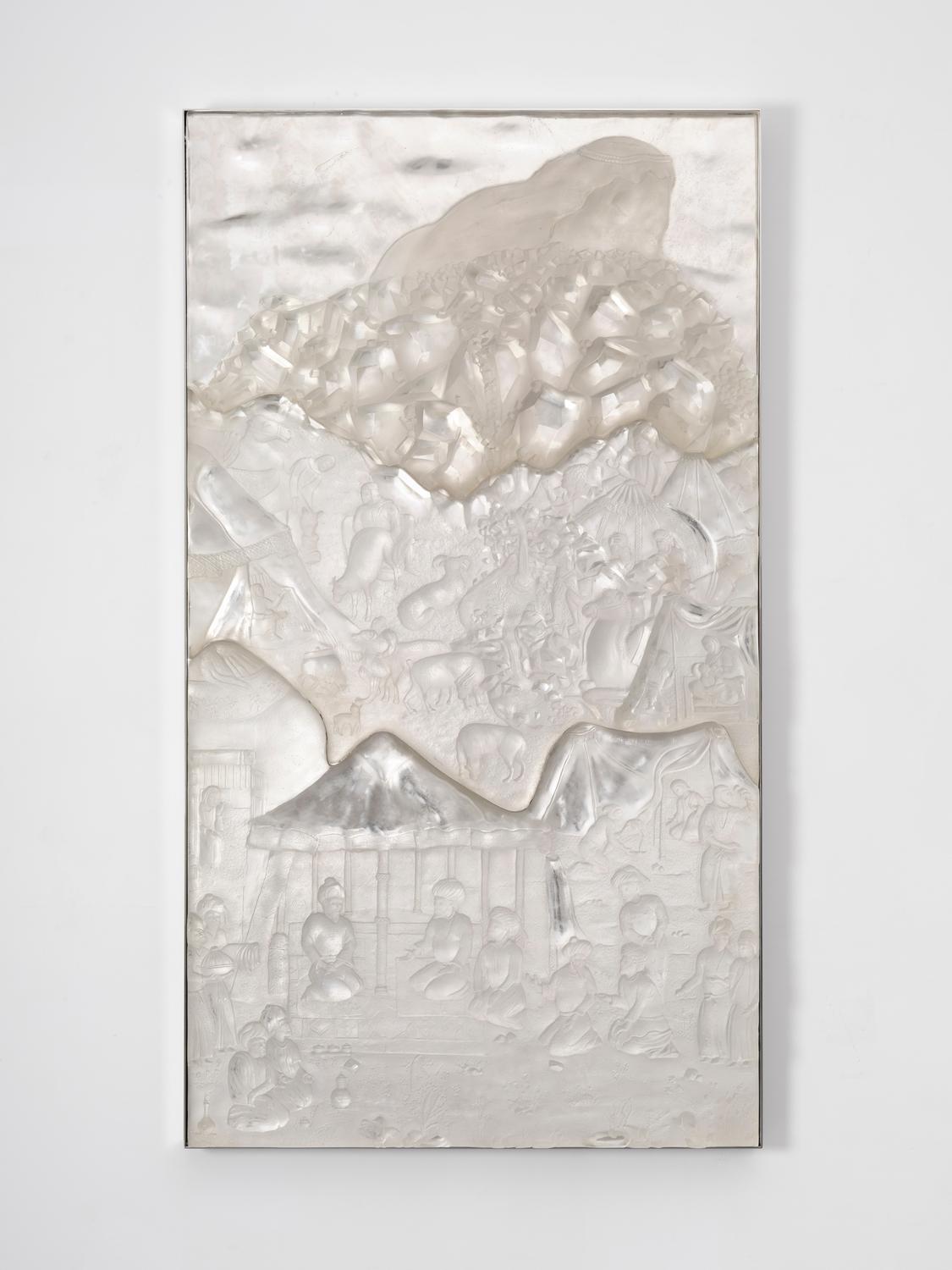 The Gulf Project Camp: Mirror (after Mir Sayyid Ali's 'A Camp Scene', 1550-1574 CE) by Wael Shawky